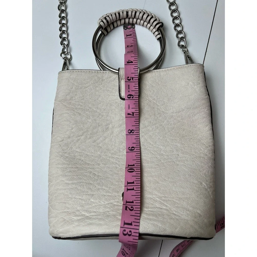 Carlos Santana Ivory Vegan Leather Bucket Round Covered Handles Cross Body Bag